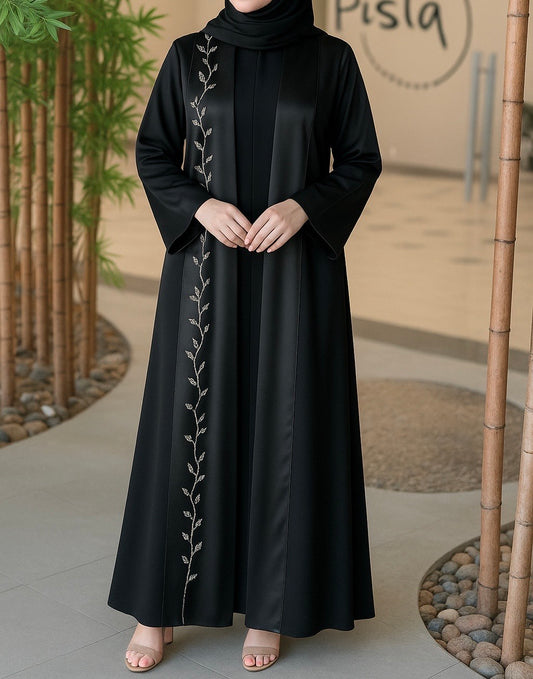  Abaya made of luxurious dew with white crystals in the shape of a tree branch